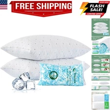 Cooling Pillows Queen Size Set of 2 with Extra Stuffing 100% Shredded Memory ...