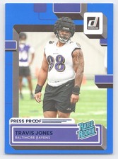 Travis Jones Rookie RC 2022 Panini Donruss Blue Press Proof Baltimore Ravens