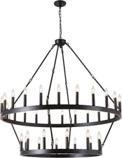 48" Large Black Wagon Wheel Chandelier, 2 Tier 36-Lights Round Rustic *READ*