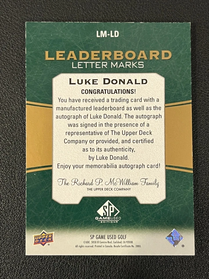 Luke Donald 2022 SP Game Used Golf Auto Leaderboard Letter Marks /25  - Image 2 of 2