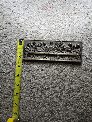 Solid Bronze 1930s Wall Relief Plate of the Last Super 6.5 By 2.5 Inches - Picture 3 of 5