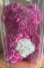 10 in Hot Pink Rose Teddy Bear with White Heart in Center - A0191