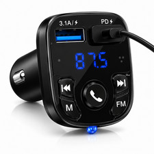 Bluetooth 5.0 Car Wireless FM Transmitter Adapter 2USB PD Charger AUX Hands-Free