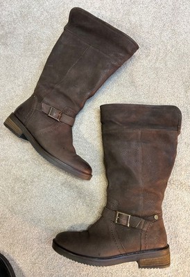 Hush Puppies braune flache warm gefütterte Damenstiefel aus Leder mit Schnalle UK-Größe 4