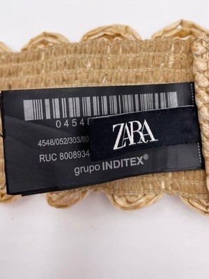 Zara Woven Raffia Belt Gold Tone Textured Buckle Stretch 