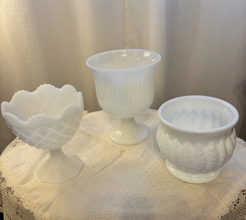 VTG Milk Glass Compotes/Planters/Candy Dishes EO BRODY, Napco & Randall Lot of 3