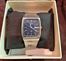 RARE SEIKO Square 7813-5049 Day Date Blue Dial Quartz Steel Vintage Men Watch