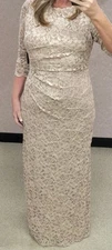 Jessica Howard 3/4 Sleeve Lace Gown, Mother of the Bride, Champagne Size 12