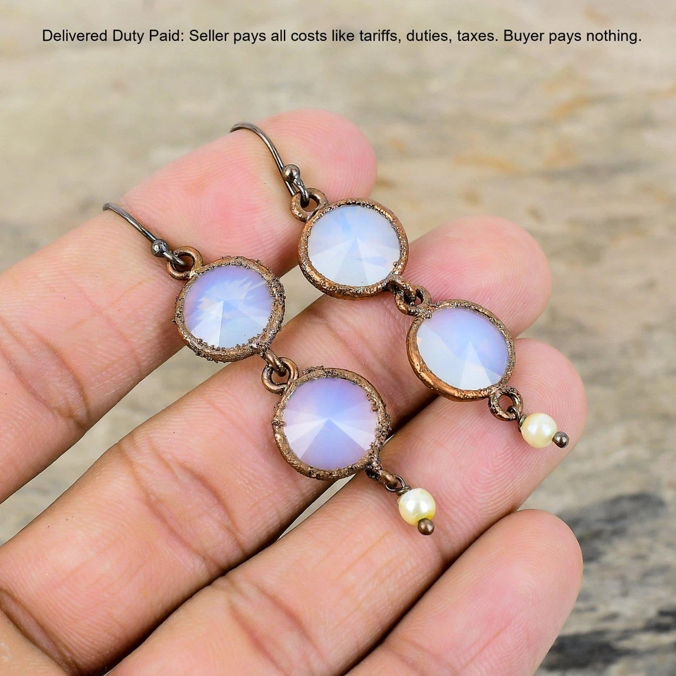 Venta Año Nuevo Cobre Natural Ópalo Lechoso Electroformado Colgante Esposa Pendientes Foto 3 de 4