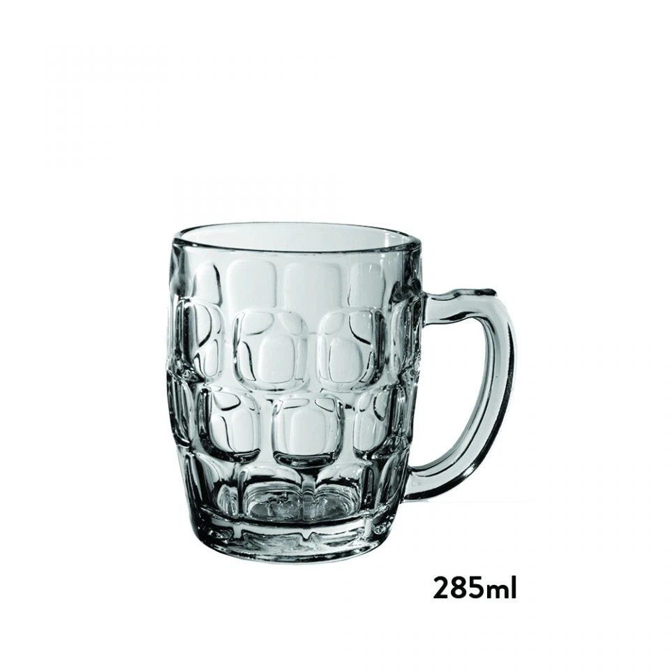 6 x Beer Mug 285ml JUG Glass Glasses W Handle Dimple Print Party Bar Drink - image 2 of 3