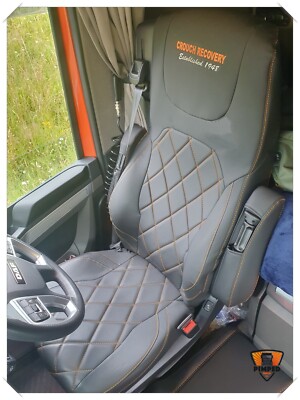 SITZBEZÜGE für DAF XF / XG / XG+ VOLL ECO LEDER schwarz mit orangen Nähten