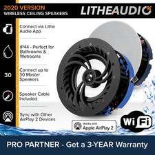 Lithe Audio Water-Resistant IP44 WiFi Bathroom Ceiling Speakers (Master & Slave)