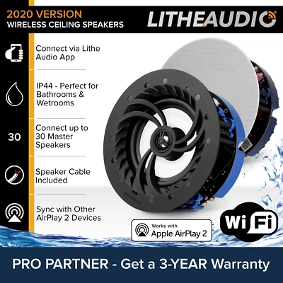 Lithe Audio wasserdichte IP44 WLAN Badezimmer Deckenlautsprecher (Master & Slave)