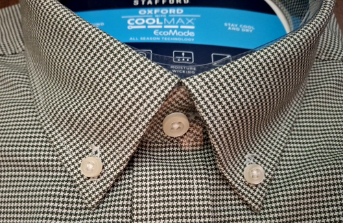 16-16.5x32/33 REG Stafford Coolmax Oxford L/S Shirt Stretch GREEN HOUNDSTOOTH - Picture 4 of 6