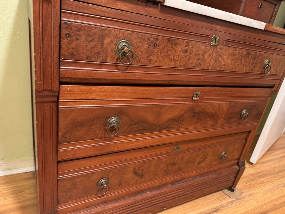 Antique Eastlake Victorian Dresser with Mirror & White Marble Insert - Image 2 of 4