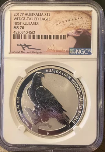 Australia 2017P $1 $1.00 Silver 1 Oz NGC MS70 Wedge Tailed Eagle Mercanti Signed