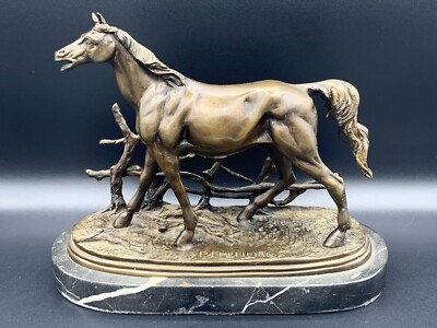 Vintage Antique Horse Bronze Sculpture Stallion Statue Signed P.J.MENE 1846