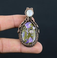 Copper Charoite Gemstones Handmade Unique Moonstone Cropper Wire Wrapped Pendant