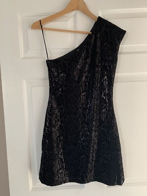 Halston heritage 4 Women Black One Shoulder Fitted Cocktail party Sequins dress