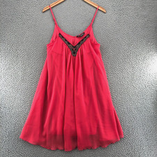 Express Dress Womens Small Pink Swing Slip Mini Beaded Gauzy Spaghetti Straps