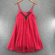 Express Dress Womens Small Pink Swing Slip Mini Beaded Gauzy Spaghetti Straps