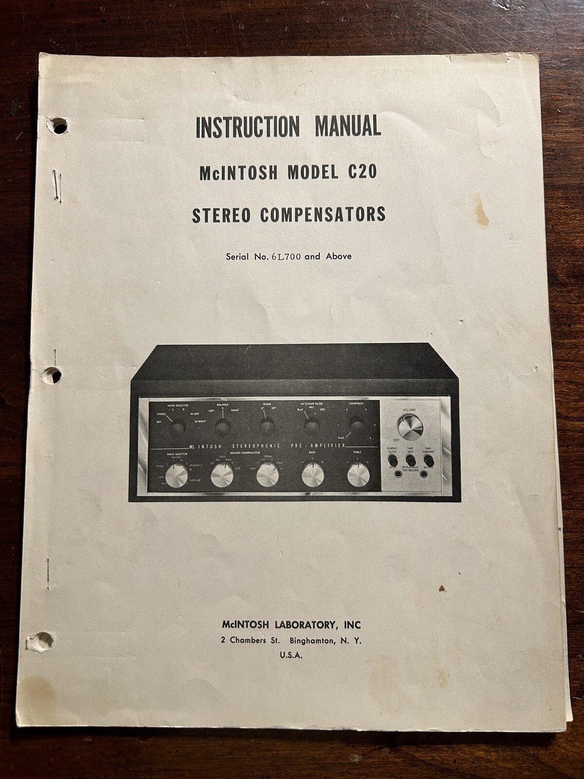 McIntosh Model C20 Stereo Compensator Preamplifier Instruction Manual Original 2