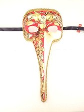 RED GOLD CREME MUSIC VENETIAN MARDI GRAS NOSE MASK MASQUERADE