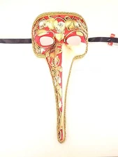 RED GOLD CREME MUSIC VENETIAN MARDI GRAS NOSE MASK MASQUERADE 