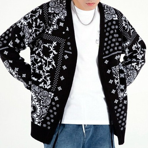Mens Cardigan Allover Paisley Bandana 