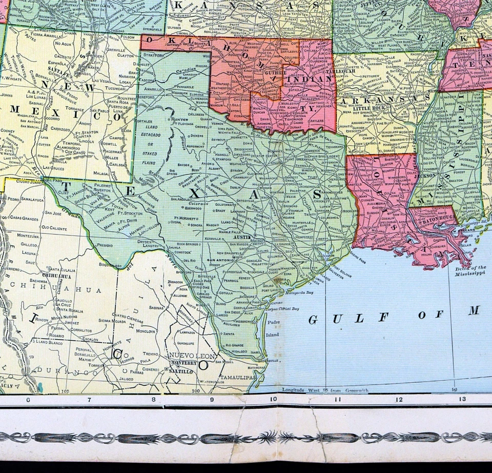 Mapa George Cram 1903 Estados Unidos Nueva York California Texas Territorio Indígena OK Foto 3 de 4