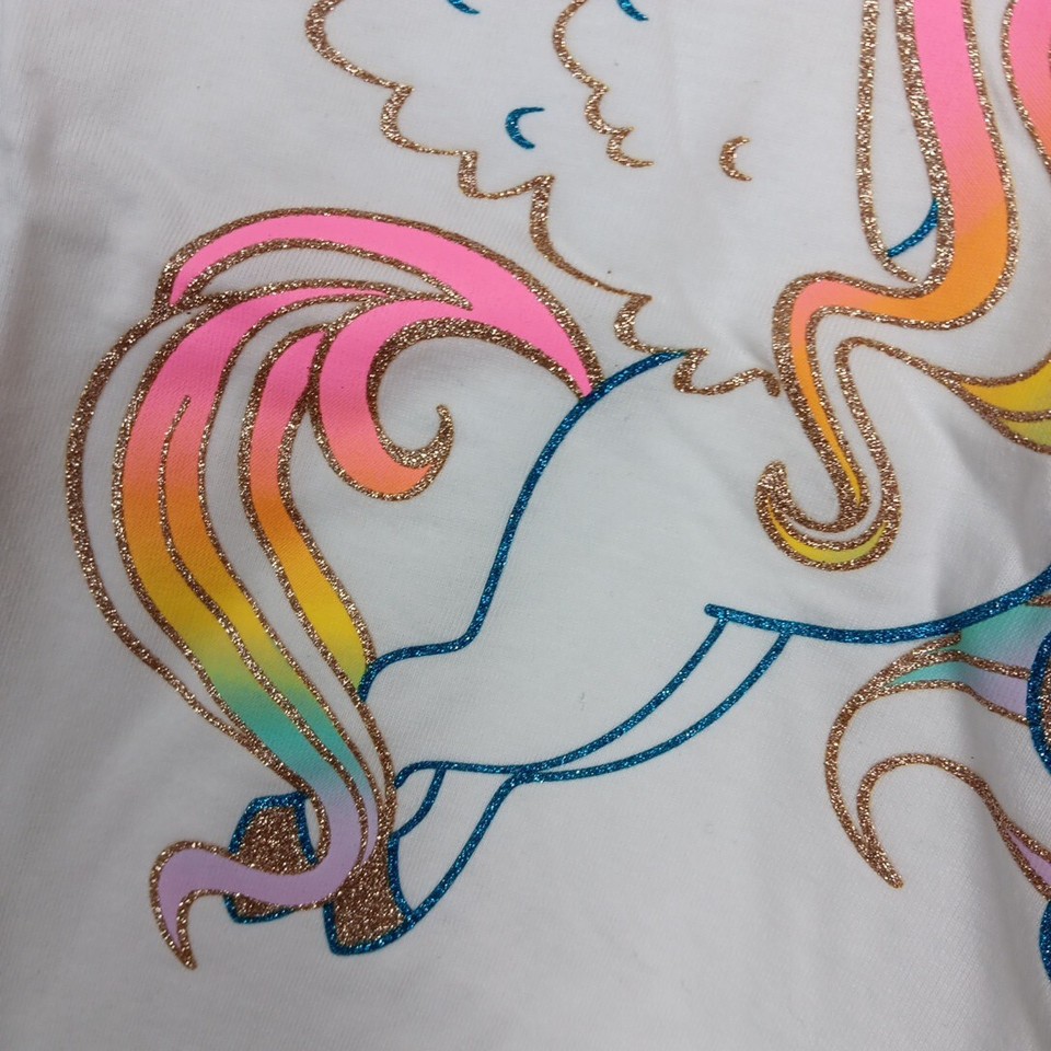 Cat & Jack Tshirt Girls Size XXL (18) Eco White Long Sleeve Unicorn