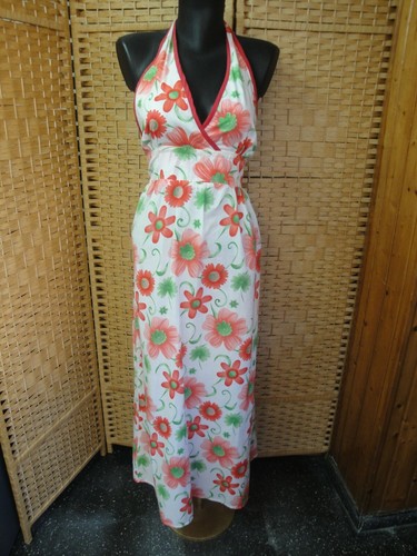 Vestido de algodón largo cogido al cuello blanco y rojo natural chic  rebajad | eBay