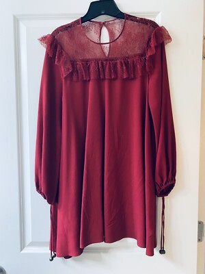 PHILOSOPHY DI LORENZO SERAFINI RED LACE LS BALLOON SLEEVE DRESS 40/4 | eBay