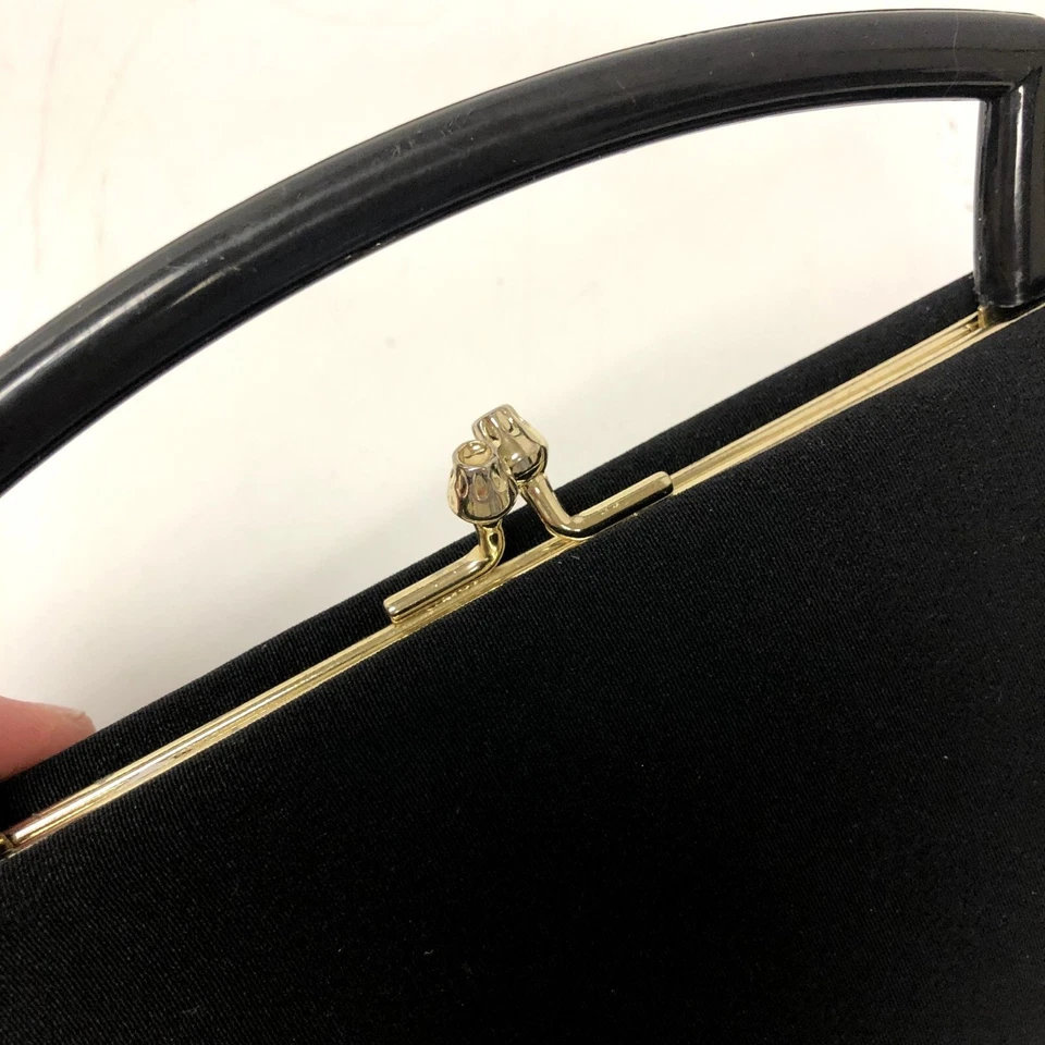 Vtg 50's BLACK Formal Handbag COCKTAIL Clutch USA Purse ROCKABILLY Satchel - Image 2 of 4