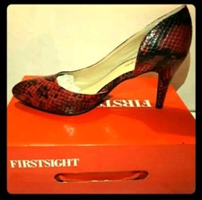 First Sight Red And Black Cutaway Pumps Pointed Toe