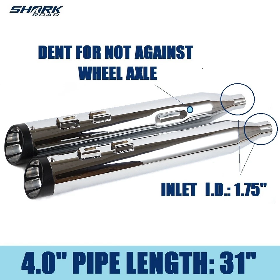 Silenciadores de escape SHARKROAD 4" deslizables para Harley Touring 95-16 Electra Glide Foto 3 de 4