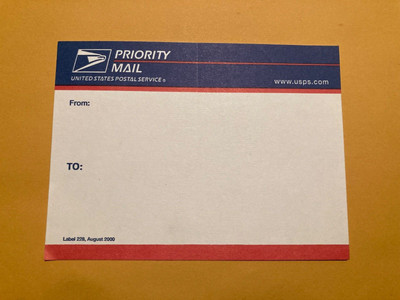 Blank Vintage USPS 228 Priority Mail Label August 2000 Blue Top RARE Original