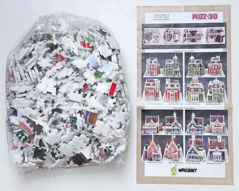 Wrebbit Puzz-3D Victorian Avenue 3D Puzzle 1008 Piece 4 Charming Colorful Houses - Image 2 of 4
