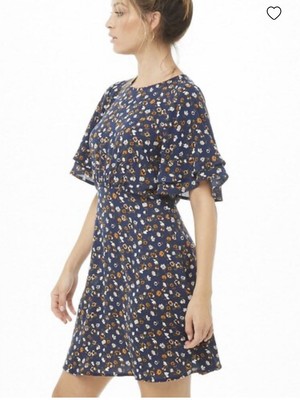 NEW Forever 21 Large Floral Print Mini Dress Blue Cotton Open Back Botton |  eBay