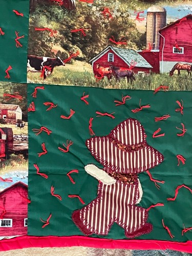 Baby Quilt Handmade New Sunbonnet Sam Hand Quilted Appliqué farm scene - Picture 8 of 16