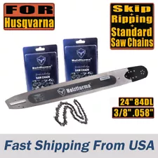 24in" 3/8" .058" 84DL Guide Bar Skip Ripping Saw Chain For Husqvarna 365 372 385