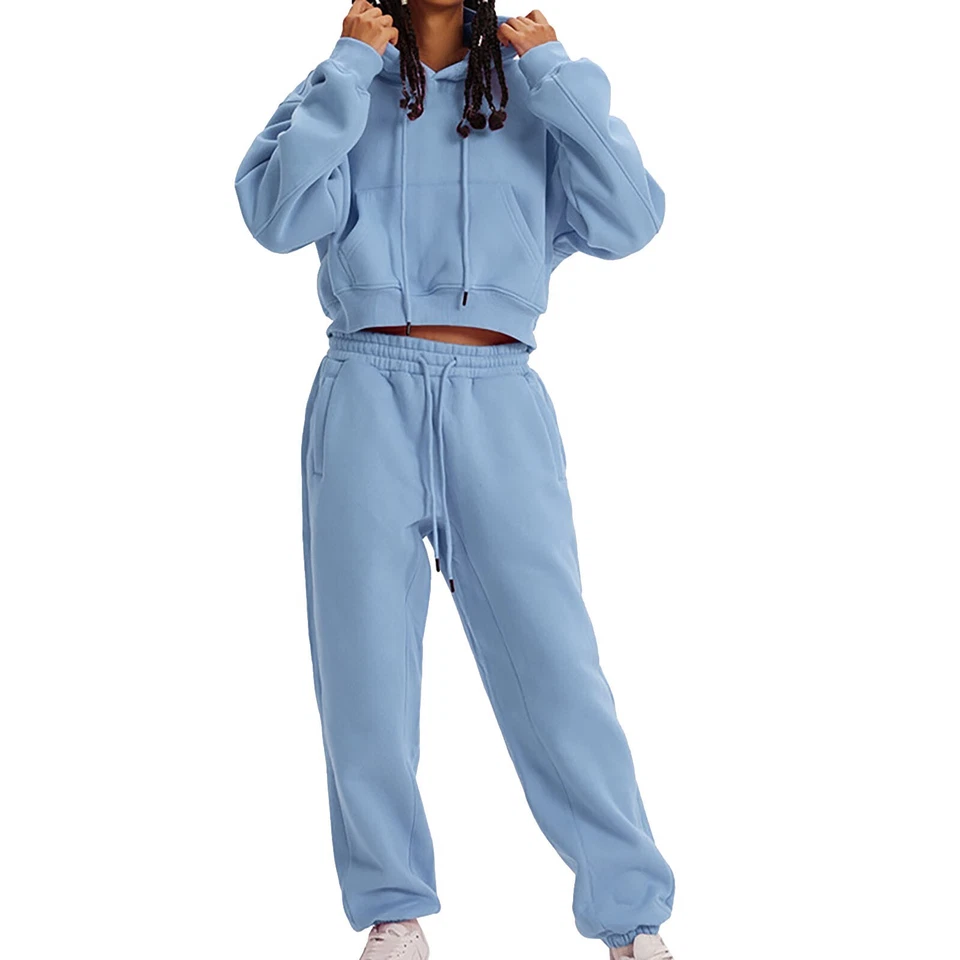 Women Sweatsuits Sets 2 Piece Outfits Cropped Hoodie Sweatshirt and Sweatpants - Image 3 of 4