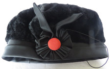 Vtg Beret Hat Cap Black Faux Fur Satin Band Classic Posh Bougie Accessory
