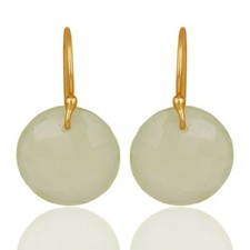 18K Gold Plated 925 Sterling Silver Natural Chalcedony Prehnite Hook Earrings