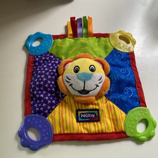 Nuby Plush Lion Teething Lovey Multi-Color Squeak Crinkle Teether Toy 8.5" Sq