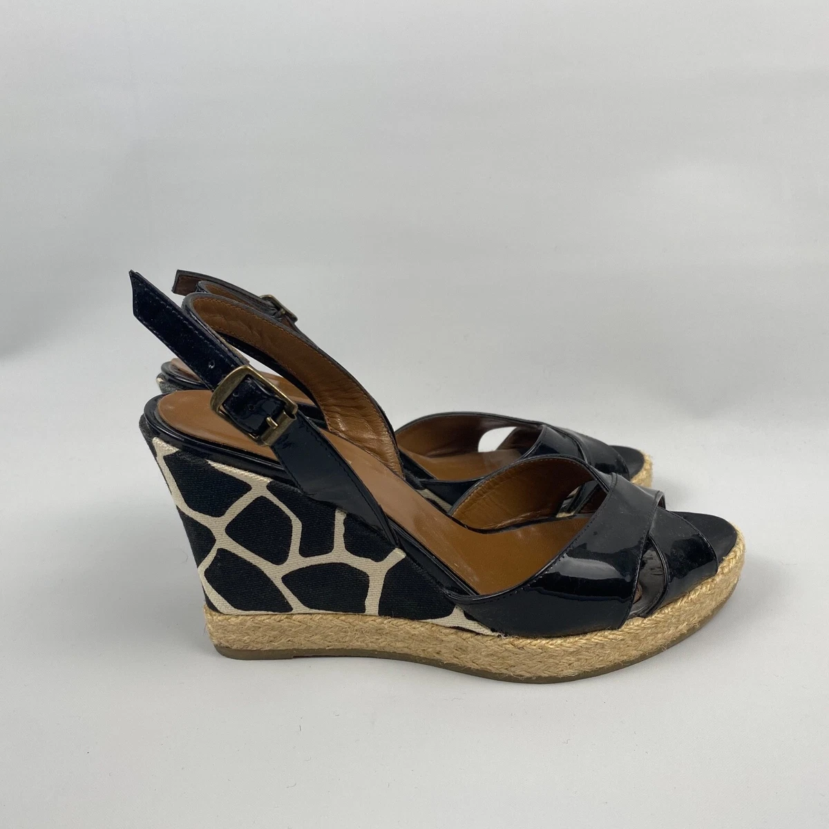 Hobbs Slingback Heels Patent Leather Heeled Black UK 4 EU 37 Wedge