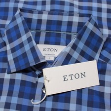 Eton NWT Casual Button Down Shirt Size 39 15.5 M Contemporary Fit in Blue Check