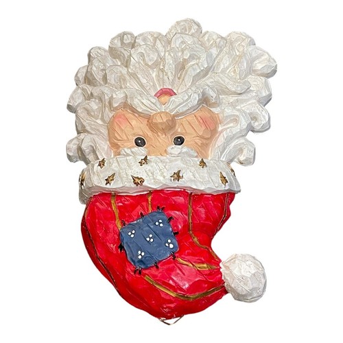 Colgante de pared vintage de tiza pintada a mano cara de Santa 12" L x 7 3/4" W x 2" D - Imagen 6 de 7