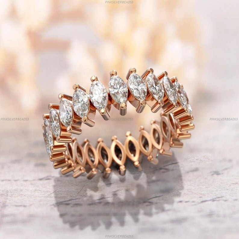 wedding Band Fine Birthday Ring 14k Rose Gold Natural Moissanite Gemstone-image