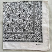 VTG Bandana Black Geometric Floral Flourish Pattern White Cotton Handkerchief 20